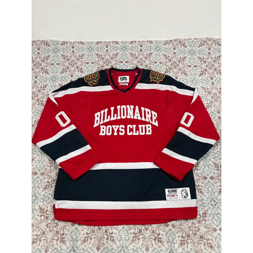 Billionaire Boys Club BBC Hockey Jersey Red Navy White Embroidered Mens Large